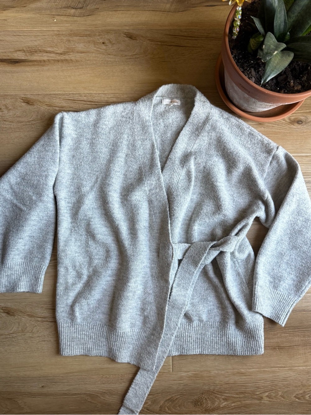 Little Lies Light Gray Women's Wrap Cardigan Sweater